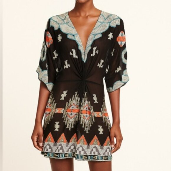 All Saints Tunic Silk Sequined Embellished Aztec Chariot Dress Womens 6 NEW - Picture 16 of 16